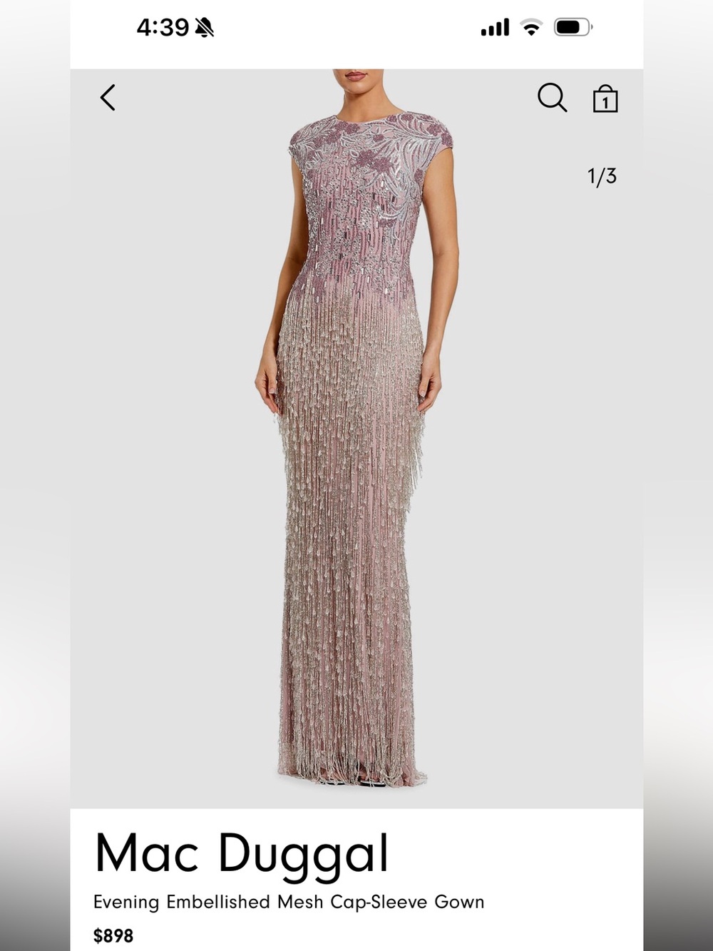 Mac Duggal Embellished Beaded Fringe Mesh Cap- Gown